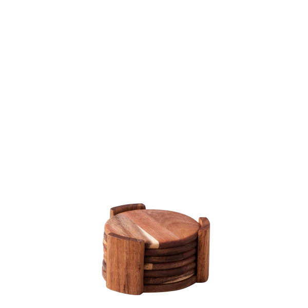 Glass Coaster Acacia 7pcs. Ø 11.8 cm 5.8 cm — FLOW Wooden