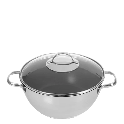 Wok ø26cm with glass lid — Orion Inox with CNS Profi handles