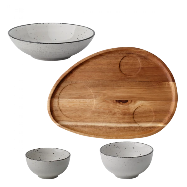 Set Flowl - Misky Gaya Atelier sivé fŕkané + Podnos Triangle Agát