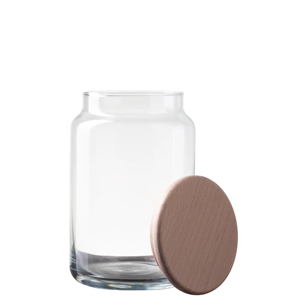 Sklenená nádoba s dreveným vekom 930 ml — Basic Kitchen