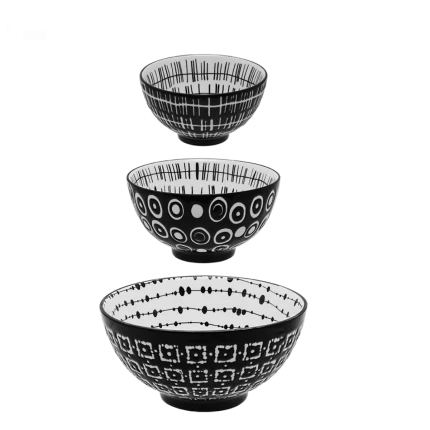Cereal Bowl Set 3pc — BASIC Dots Black Lunasol