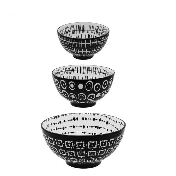 Cereal Bowl Set 3pc — BASIC Dots Black Lunasol