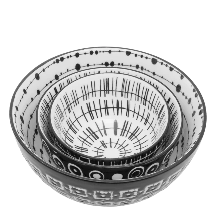 Cereal Bowl Set 3pc — BASIC Dots Black Lunasol