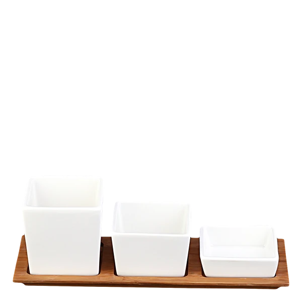 Miska hranatá s bambusovou deskou, set 4 ks — BASIC Bamboo Lunasol