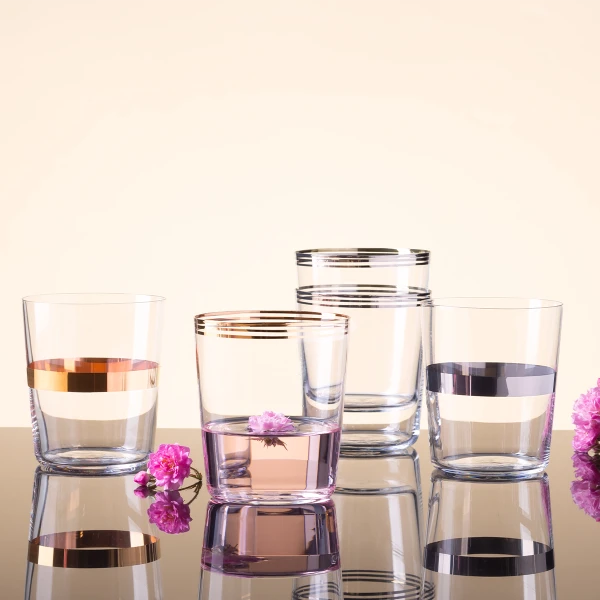 Pohár Tumbler s tromi pruhmi v platinovej farbe 440 ml - 21st Century Glas