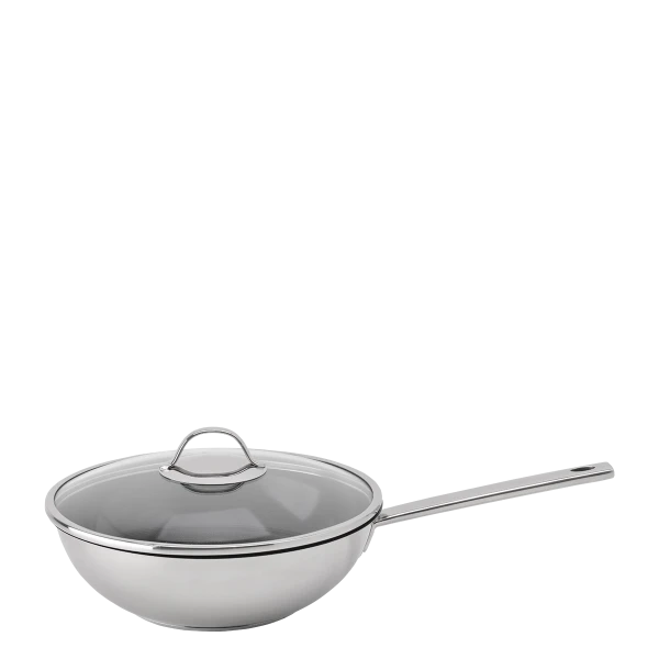 Wok Ø 28 cm so sklenenou pokrievkou a keramickým povrchom — Orion Inox s CNS Profi rúčkami