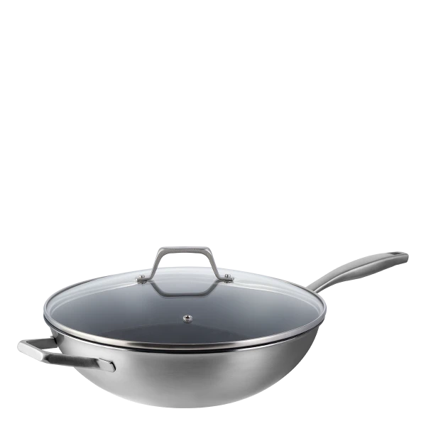 Wok Ø 30 cm, H: 8.5 cm with glass lid — Sirius Terra Multi-layer Lunasol