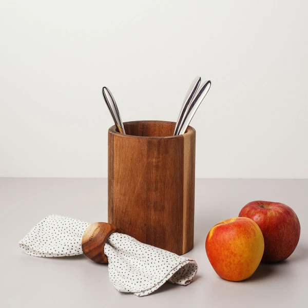 Utensil Holder Acacia 17.8 cm Ø 12.7 cm — FLOW Wooden