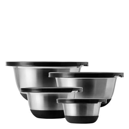 Mixing Bowl Set CNS 8pcs with Plastic Lid and Silikon Bottom — Basic Kitchen