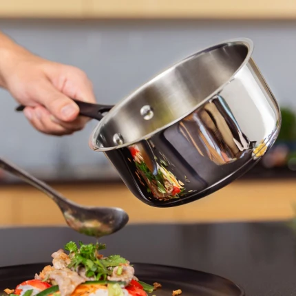 Saucepan 16 x 7.5 cm 1.5 l with glass lid — Orion GAYA Inox with Profi handles