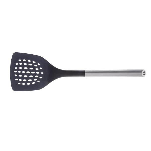 Drážkovaná obracečka Nylon s rukojetí z nerezavějící oceli 34 cm — Lunasol