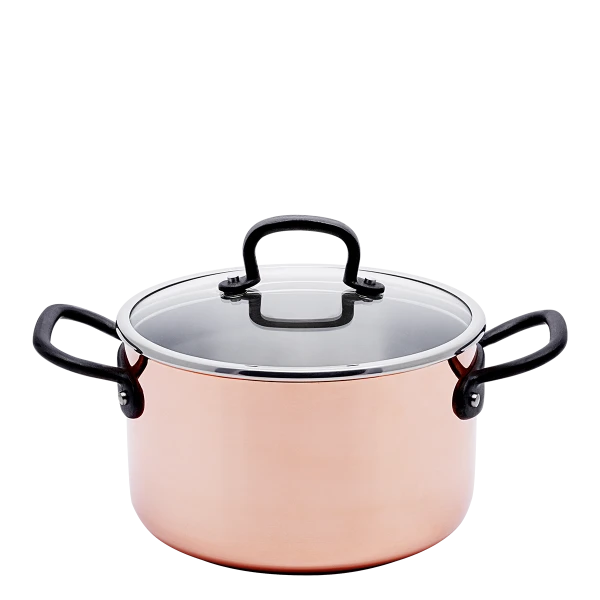 Saucepan ø 20 cm H: 12 cm, 3.7 l, with glass lid — Sirius GAYA Copper Triply Inox mit Profigriffen