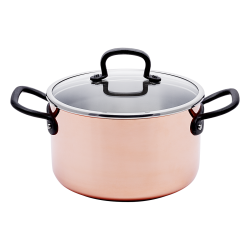 Hrnec ø 20 cm H: 12 cm, 3.7l, se skleněnou poklicí - Sirius GAYA měděný Triply Inox s profi rukojetí