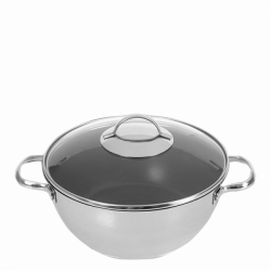 Wok ø26cm se skleněnou poklicí - Orion Inox s CNS profi rukojetí